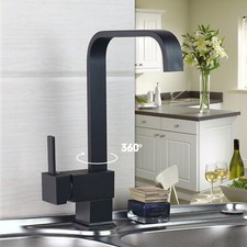 Kitchen 360 Swivel Sink Faucet Black Single Hand Gooseneck Deck Mount Mixer Taps