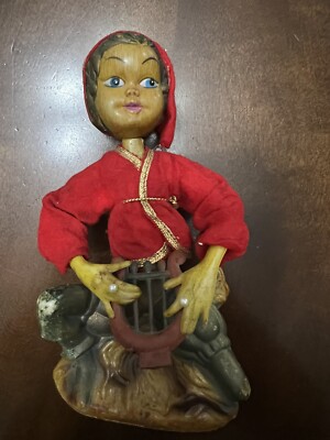 Vintage 1960s Tilso Golden Fantasy 7'' Pixie Elf Sitting Playing Harp Hong Kong