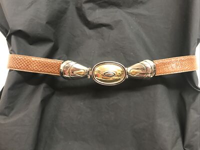 VTG DAME Snakeskin Belt Sz S Brown Gold/Silver Tone Buckle  display picture 3