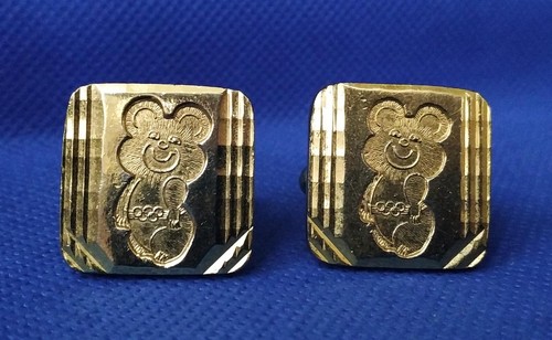 Cufflinks Misha Bear Mascot XXII Olympic Games Soviet USSR Gilding 1980 - Picture 9 of 10