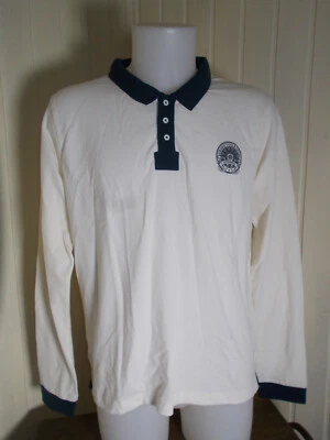 Polo coton beige manches longues col bleu GRAND VOILE L/42 logo - Photo 1/4