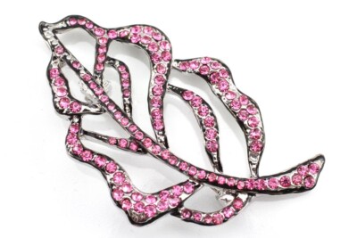 Pink Elegant Austrian Rhinestone Crystal Fancy Leaf Brooch Pin PN 22951
