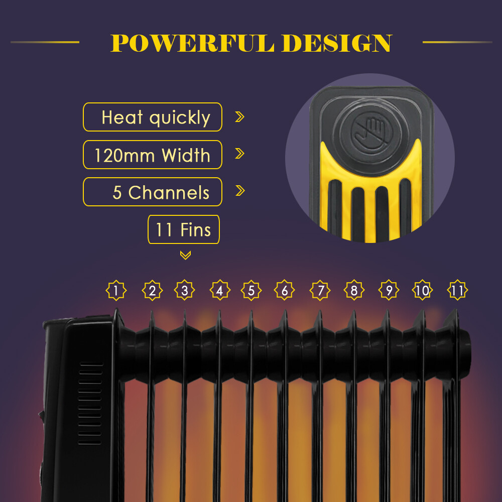 240v Radiator 11 Fin Oil Filled Radiator 240V 2500W Electric Portable Heater 3 Heat ...