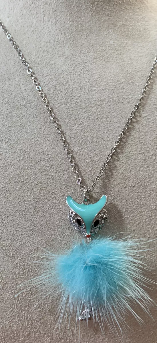 JUSTICE FOX NECKLACE SHIMMERING BLUE FUR TAIL SUPER CUTE