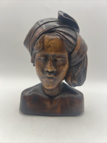 Vintage Bali Hand Carved Wood Balinese Bust Sculpture - Home Collectible/Decor - Picture 3 of 11