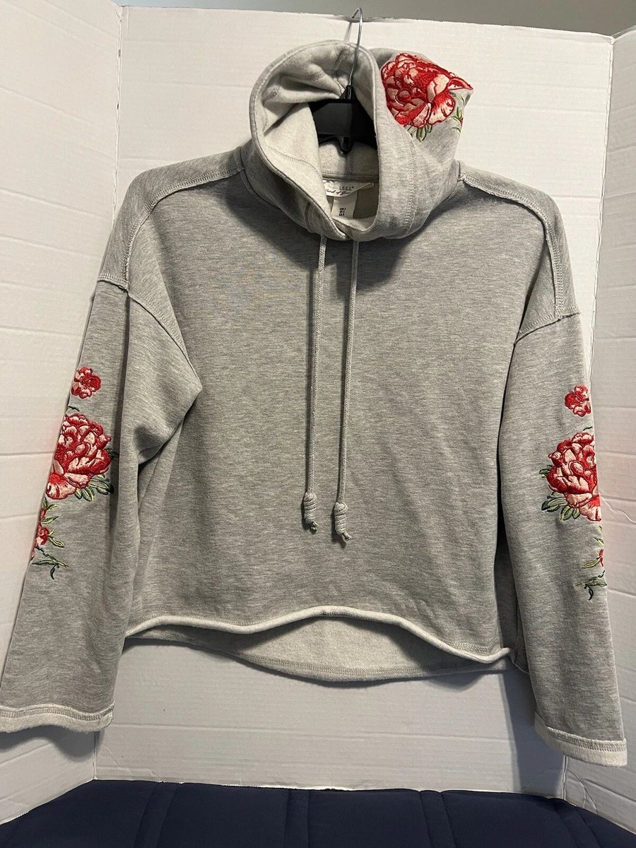 H M Divided Label Of Graded Goods Floral Hoodie Gray Red Long Sleeve Sz Small