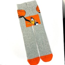 DAFFY DUCK SOCKS heather gray orange basketball looney tunes space jam MENS CREW