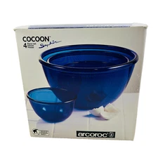 Arcoroc Cocoon Saphir Blue Glass Mixing Bowl Set 4 Piece Nesting Arc France Box