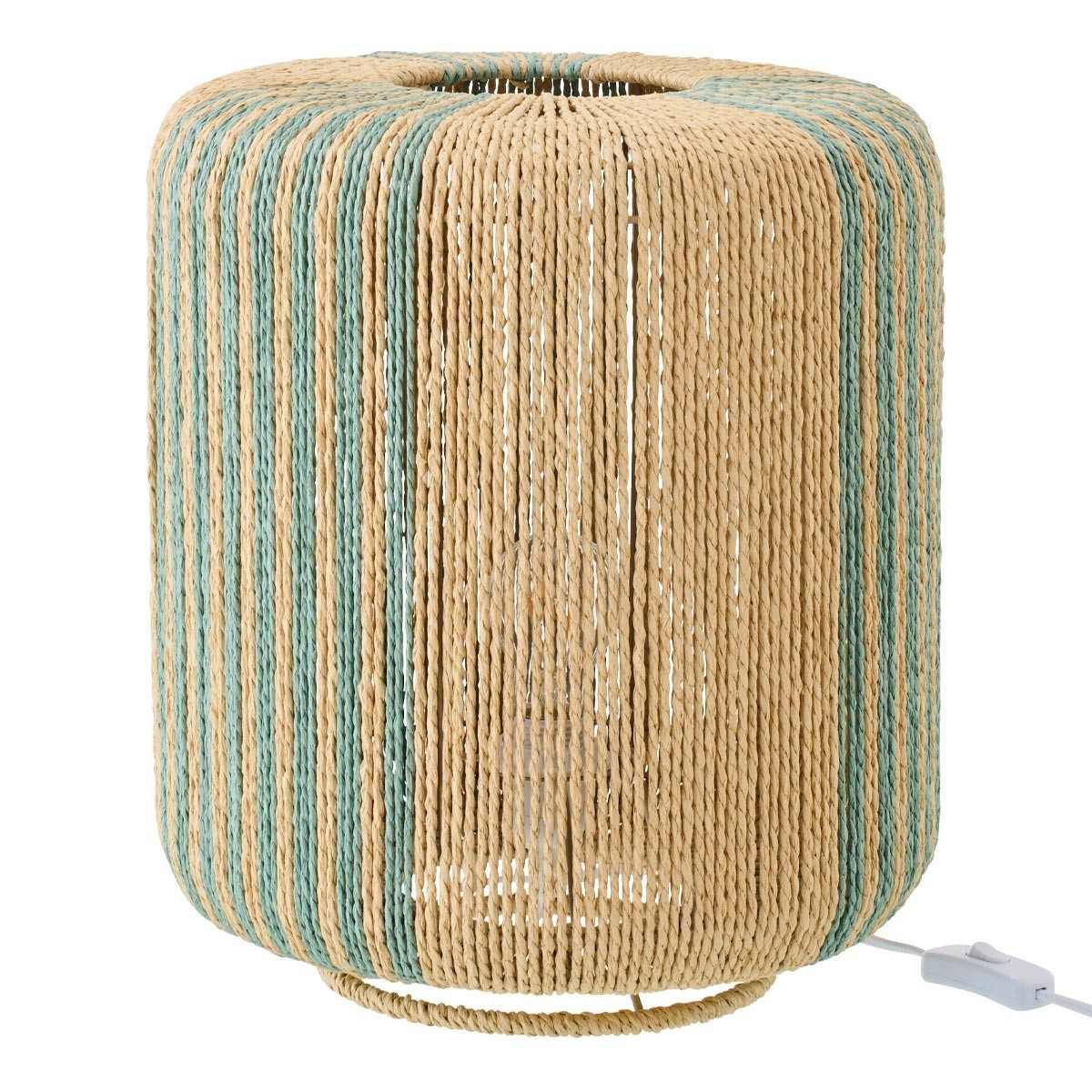 Lampe à poser en corde Chase de qualité supérieure turquoise et bois naturel