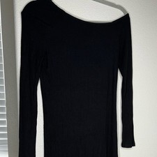 Paige Womens Ribbed Black Asymmetrical Slip Dress Sz S Party Glam Formal