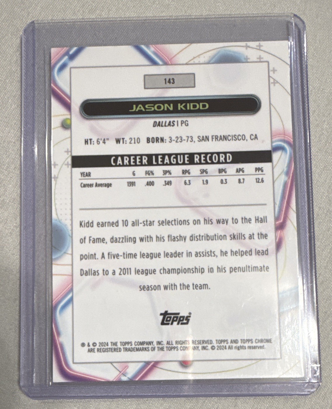 Topps Chrome Cosmic 2024 Jason Kidd Superfractor 1/1   Ultra Rare  Mavericks view 2