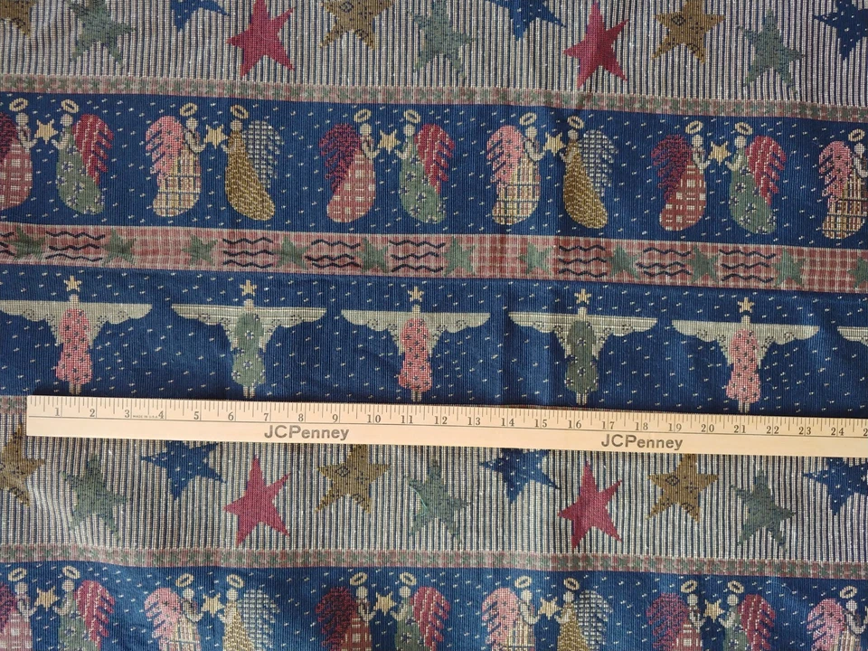 Angels Stars & Stripes Folk Art Country Upholstery Tapestry Fabric  56" W X  62" - Image 3 of 4