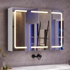 Specchio Bagno Contenitore Con Luce E Presa Elettrica, 3 Ante Mobile Specchio Ba