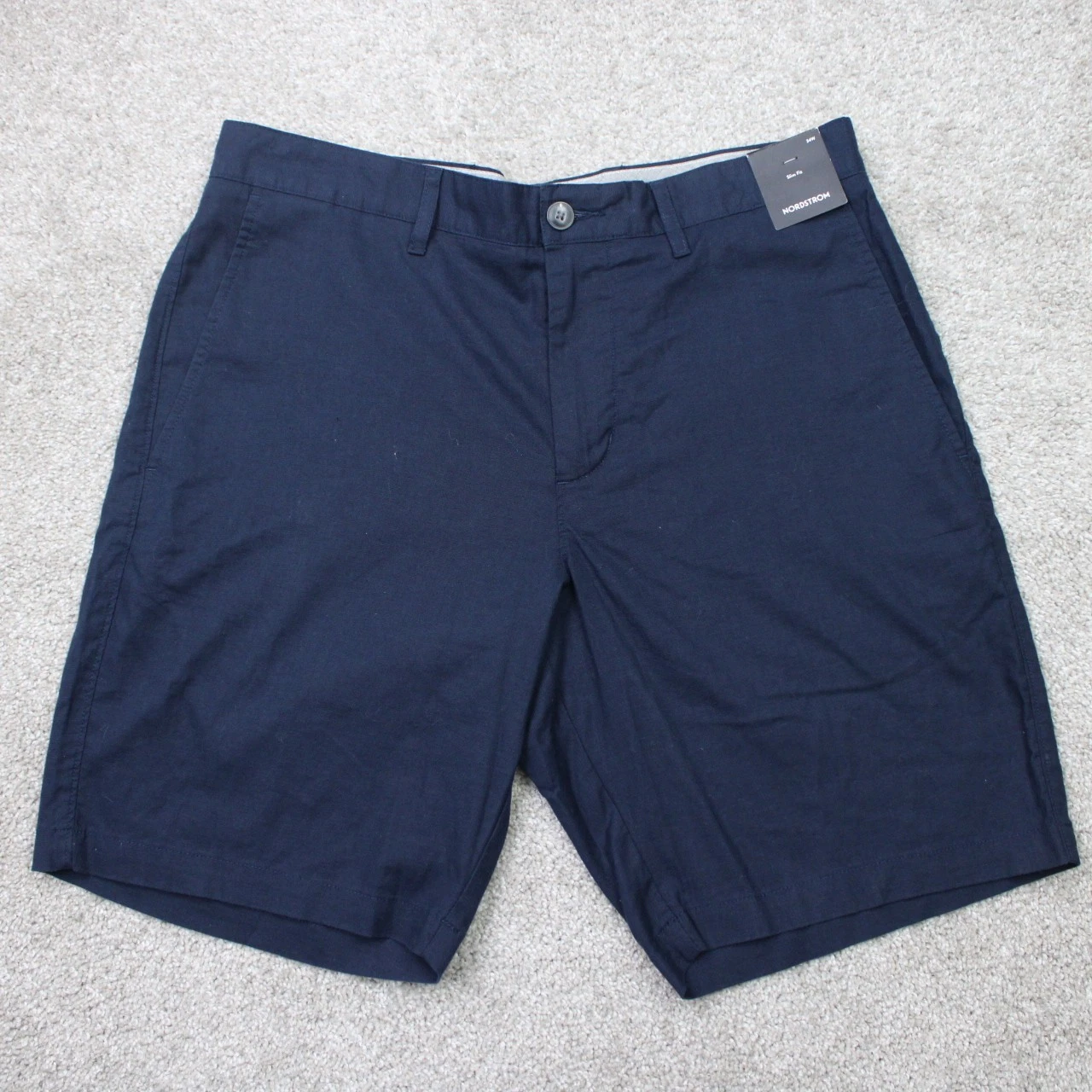 Nordstrom Shorts NWT Mens 34 Navy Blue Slim Fit 9" Cotton-Linen Stretch Chino
