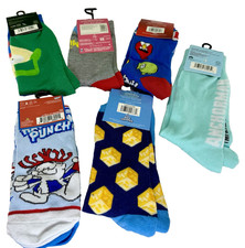 Lot of 6 Pairs   Licensed Novelty Crew Socks Adult One Size   New With Tags
