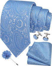 3.15"  8cm  Mens Tie and Lapel Pin Paisley Necktie Hankerchief Cufflinks Set for
