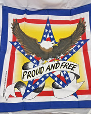 Vtg Biker s Bandana Handkerchief Proud Free Eagle USA 21 X 21 Red White Blue