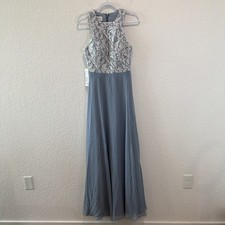Azazie NWT Kate Dusty Blue Lace Detail Formal Bridesmaid Special Occasion A8