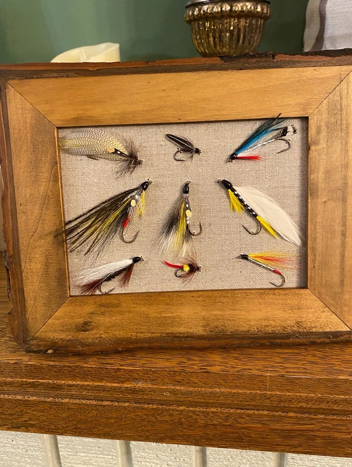 Framed Fly Fishing Flies Art Collectible 5x7 Linen Panel In 7.5x9.5 Rustic Frame - Image 2 of 3