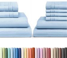 Luxury Sky Blue Cal King Bed Sheets Set - 4  6 Piece Bundle