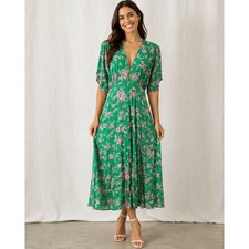 Rue Stiic Floral Green Pink Maxi Dress Womens Size Large Boho Summer V-Neck