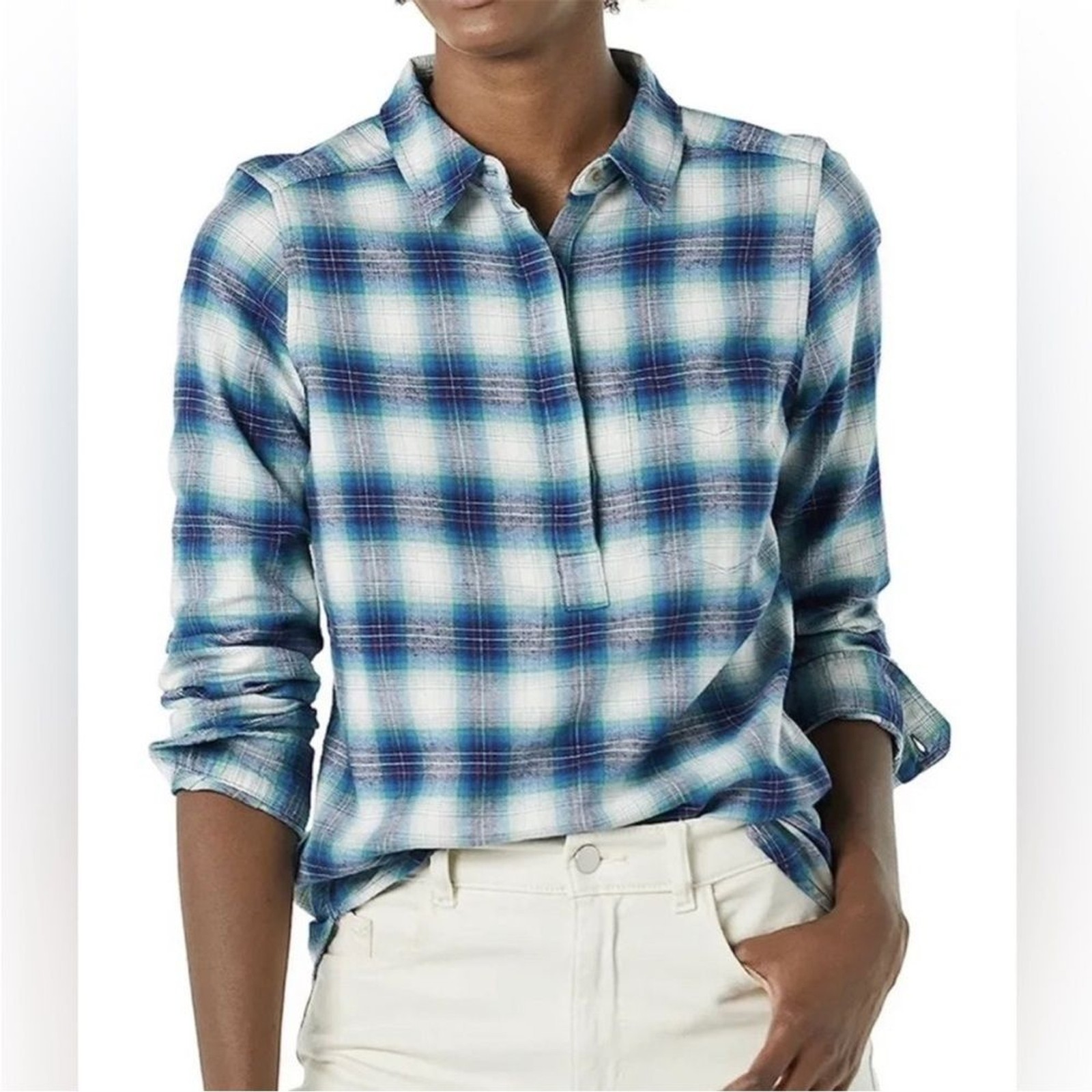Goodthreads Women's Relaxed-Fit Flannel Popover Shirt Dress - Long Sleeve, Brushed Cotton