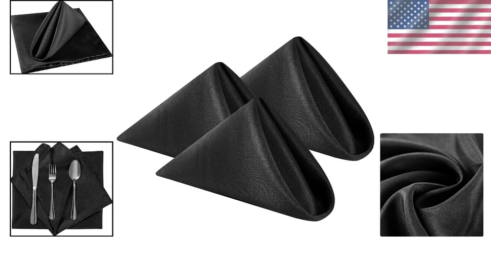 Luxurious Black 20x20 Polyester Dinner Napkins - 100 Soft Napkins for Banquets - Image 2 of 4