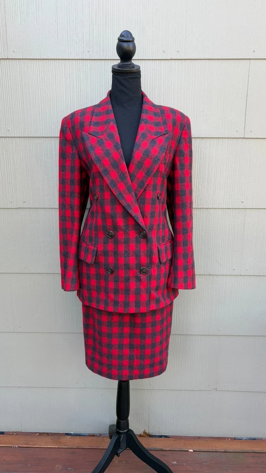 De colección KORS COMPAGANIA Años 80 90 Hecho en Italia Preppy Lana Angora Conjunto de Falda a Cuadros Foto 2 de 4