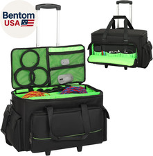 Large Rolling DJ Cable Bag, Green Padded Gig Bag with Detachable Trolley Divid