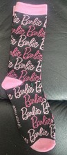 Barbie Women  s Size 9-11 Crew Socks, Mattel, Pink Black