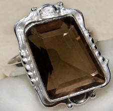 3CT Natural Smoky Topaz 925 Solid Sterling Silver Ring Jewelry Sz 6.5 B16-1
