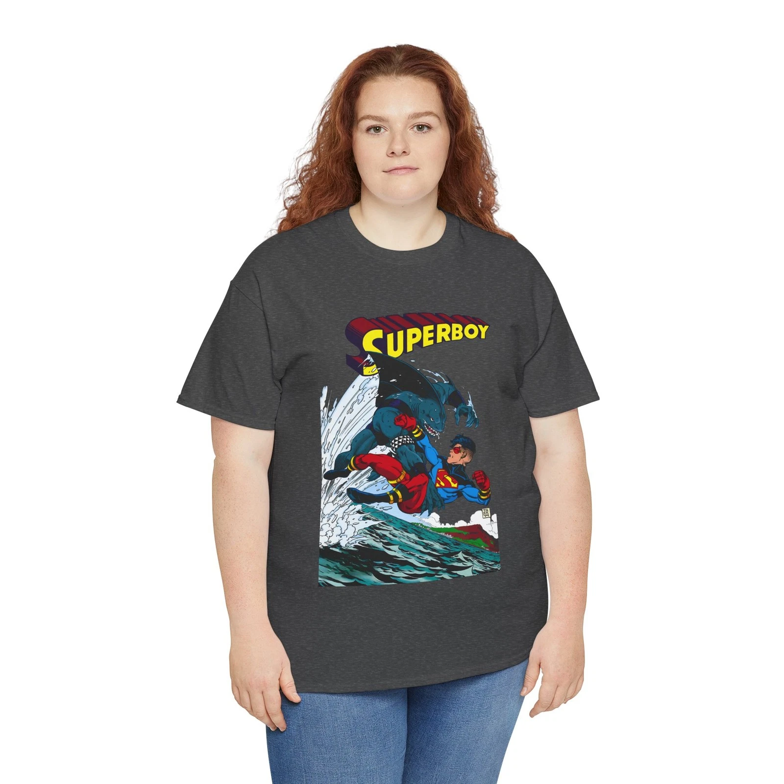 Superboy Vs King Shark T-Shirt - Tom Grummett Art - Superman Family - DC Comics