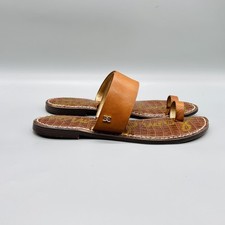 Sam Edelman Sandals Womens 10 Brown Leather Toe Loop Slide Croc Print Shoes