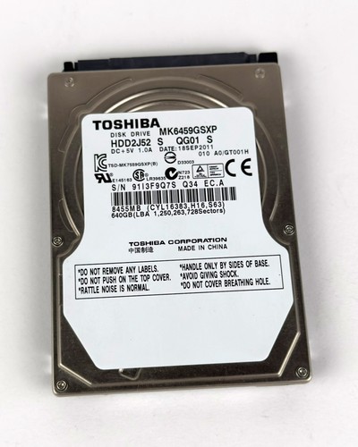 Festplatte Toshiba 640Gb MK6459GSXP 8Mb Cache 5400Rpm Sata II 2,5"Zoll geprüft