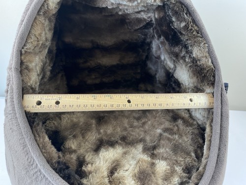 Cuccia morbida con cappuccio per cani/gatti grotta rimovibile cusion marrone calmante soffice piccola - Foto 8 di 9