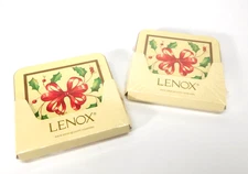Lenox Holiday Coasters Cork Christmas Holly Red Bow Berries sealed 2 sets 8pc.