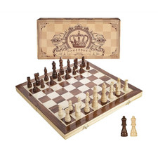 Amerous Magnetic Foldable Wooden Chess Set w/ Storage, Staunton Style 15"