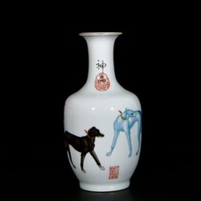Nice Chinese Art Handmade Painting Famille Rose Porcelain Dog Vase