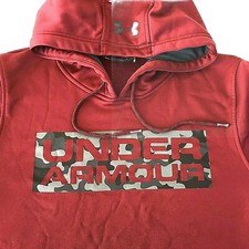 UNDER ARMOUR Coldgear Men's Pullover Hoodie Big Spell Out Graphics Maroon Sz M