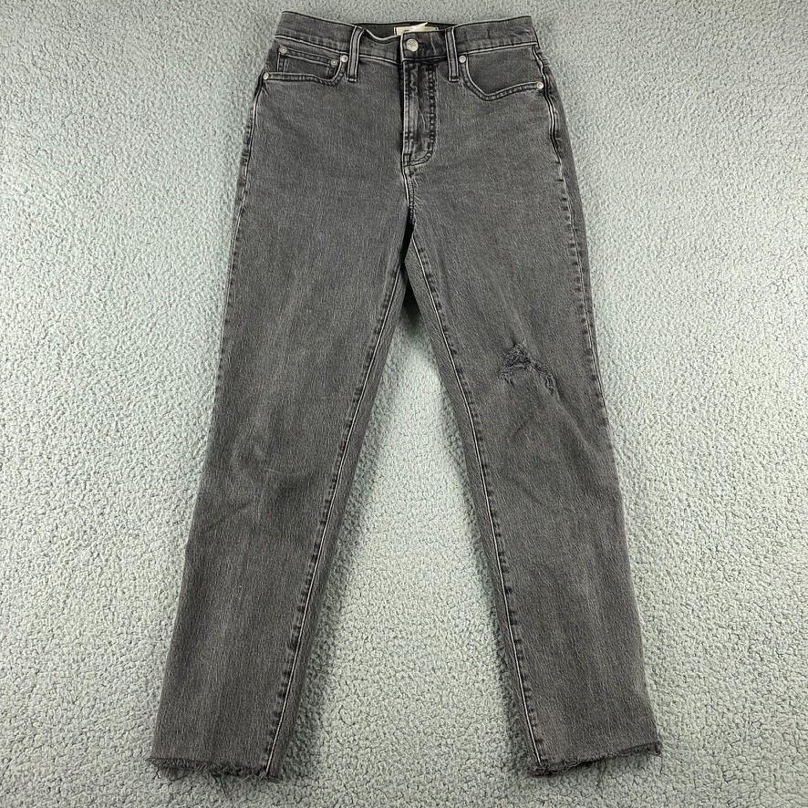 Madewell Womens Curvy Perfect Vintage Straight Jeans Size 25 Black Fray Hem 27x27