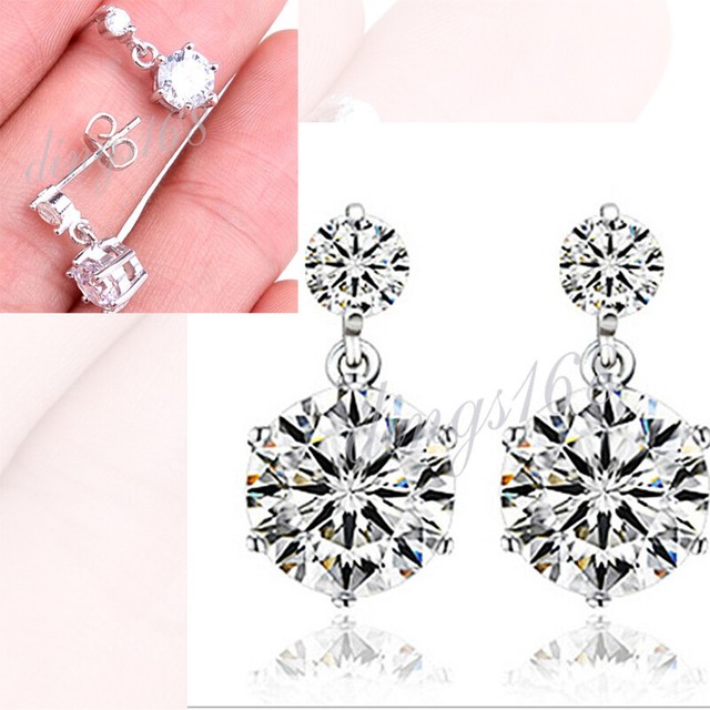 Designer Inspired 925Sterling Silver 16x9mm Two Round Crystal Post Earrings R743 Designer Inspired 925Sterling Silver 16x9mm Two Round Crystal Post Earrings R743