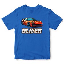 Personalised Orange Sports Car Boys T Shirt shirt Birthday Kids sportscar rac...