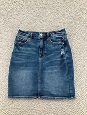 American Eagle Mom Skirt Womens 0 Blue Denim Stretch Flat Front 5 Pockets Preppy