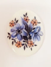 Vintage Glass Blue & Pink Flower 40x30mm. Oval German Cameo Cabochon 115