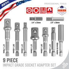 9Pcs Socket Adapter Drill Bits Set Impact Driver Tools Hex 1/4" 3/8" 1/2" Shank
