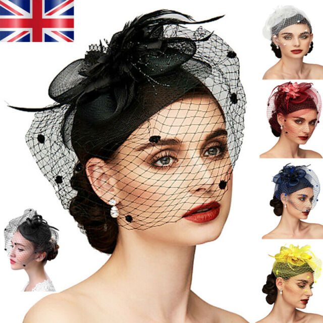 Women Ladies Fascinator Hat with Veil Wedding Hat Party Hat Pillbox Hat Bowler