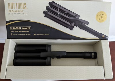 Hot Tools Pro Artist Black Gold 3 Barrel Waver Digital Hair Wave Iron HTIR8001BG