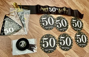 5Oth Birthday Badge, Hat, Blower, Money Pin, Etc. Lot New LQQK!