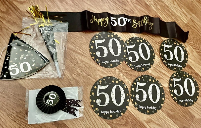 5Oth Birthday Badge, Hat, Blower, Money Pin, Etc. Lot New LQQK!