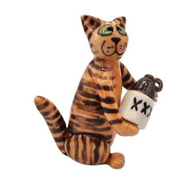 Vtg 2001 Signed Smallwood Cat Pottery Cat Nip Drunk Kitty Figurine Folk Art 3''